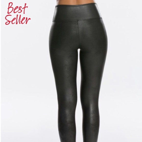 Spanx Faux Leather Stretch Shaping Black Leggings - Picture 3 of 8